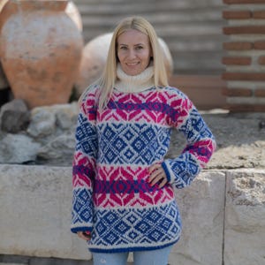 Ready to ship sweater in size 2XL, Icelandic Sweater in 5-Strand Alpaca Yarn – Hand Knitted Nordic Pullover with Turtleneck  T1860