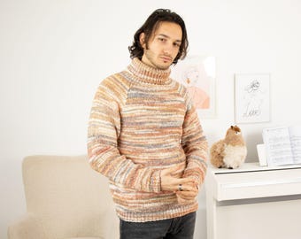 Soft Merino Wool Sweater – Hand-Knitted Men’s Melange Jumper T1331