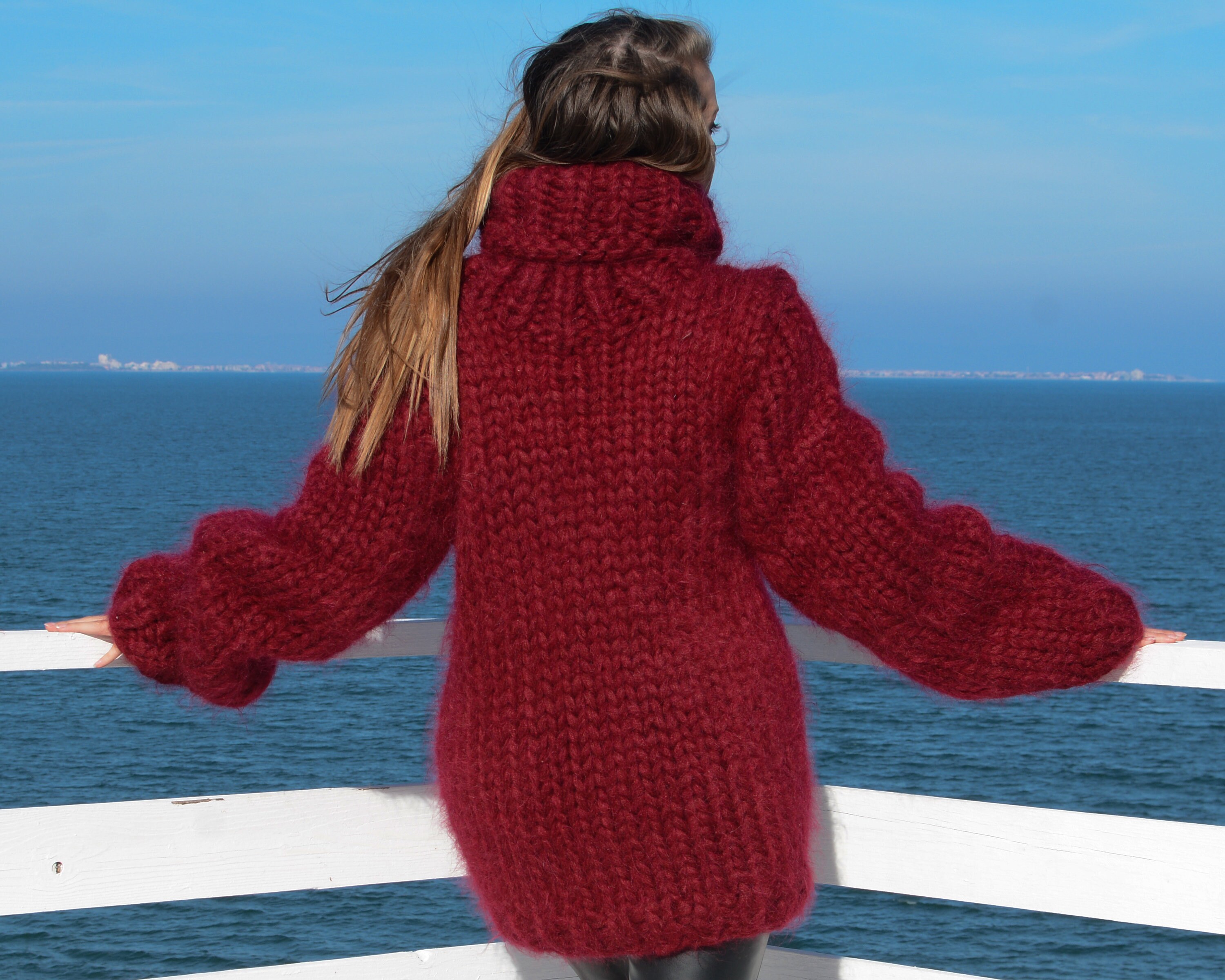Red chunky turtleneck sweater clearance