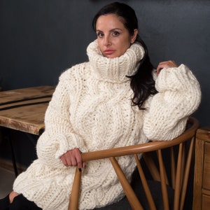 Wool Warm Cable Knit Sweater, Hand Knit Sweater, Chunky Sweater T892W