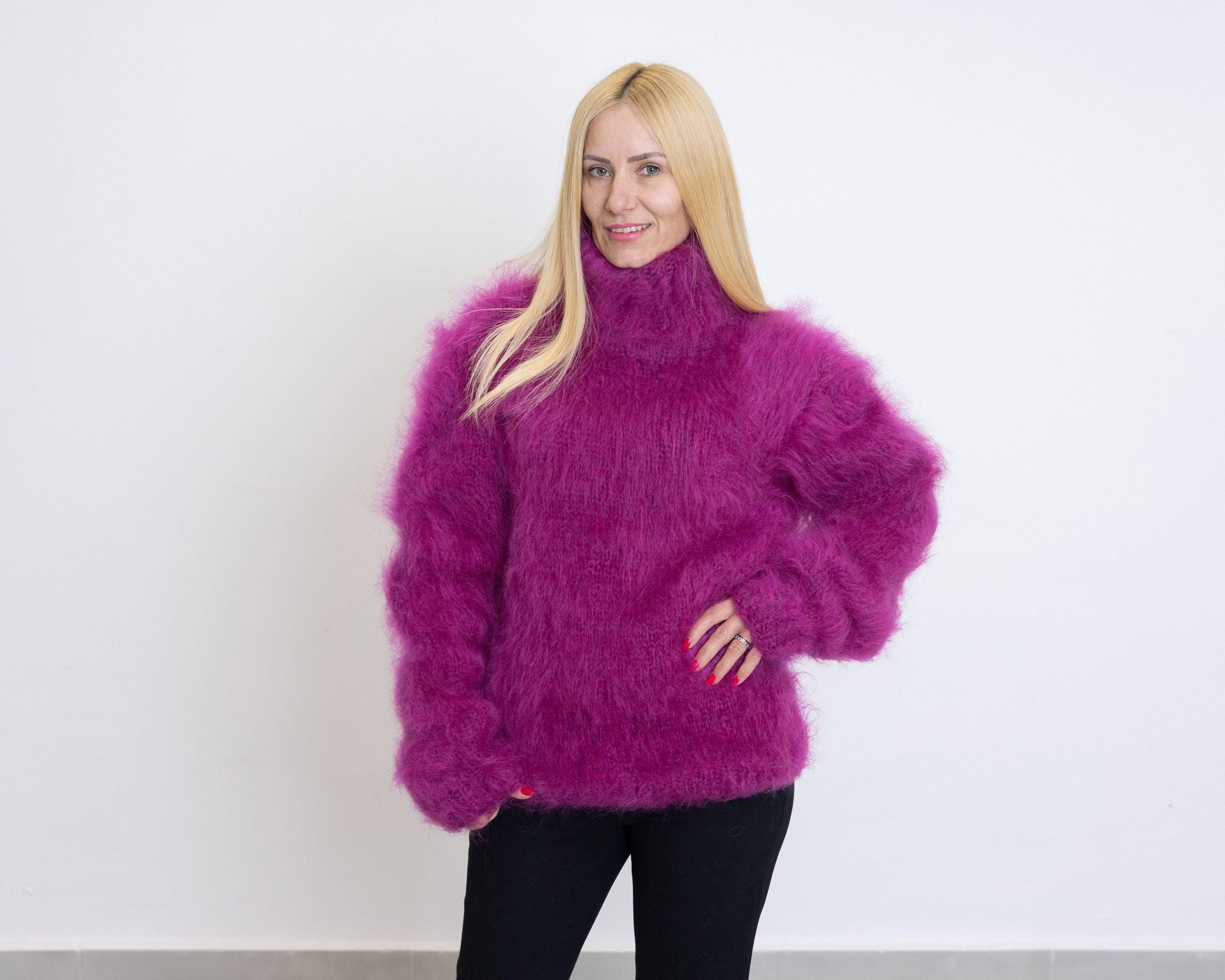 Hand-knitted Purple Mohair Sweater – Fluffy Chunky Oversized