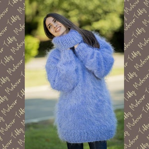 Purple Mohair Sweater, Turtleneck Sweater, Hand Knitted Sweater, T neck Jumper, Oversized Sweater Mohair Fetish, Chunky Fluffy Sweater T82