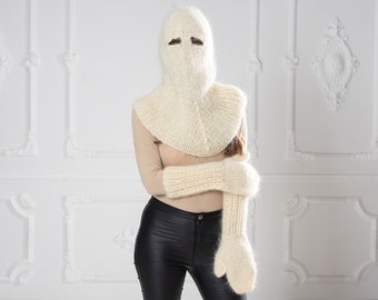 最大10%OFFクーポン Fluffy Hat, Knit Balaclava, Mohair Cream Beanie, Hat Slouchy Clothing