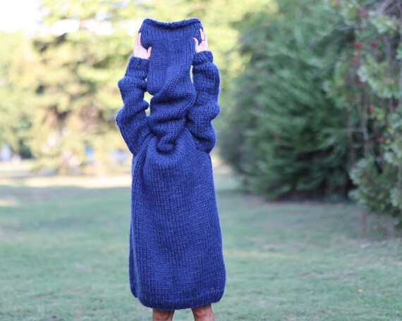 Sweater Dress With Huge Turtleneck of 100 Cm and Extra Long Sleeves , Hand Knit Sweater, Bulky Mohair Sweater, Fetish Sweater T1458 - Etsy
