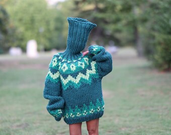 Super Chunky Nordic Wool Sweater With Extra Long Neck of 50