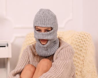 Mohair Blend Knit Balaclava: Beige 3-hole Ski Mask - Etsy