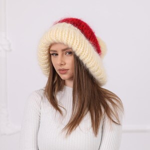 Donegal Design Mohair Cozy Red Beret with Pom-Pom Made in Ireland Angora Beret Sans Pom – Kyi Kyi main image 2