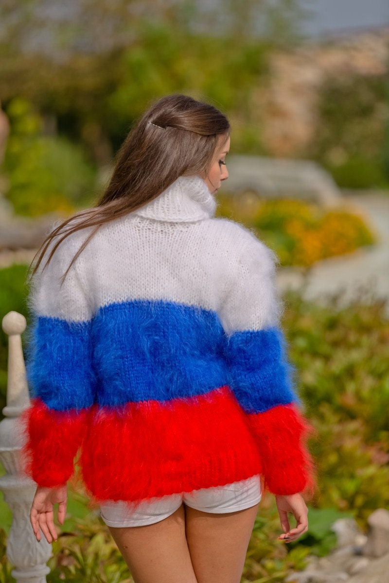 Russian Flag Sweater Mohair Sweater Fluffy Pullover Hand - Etsy