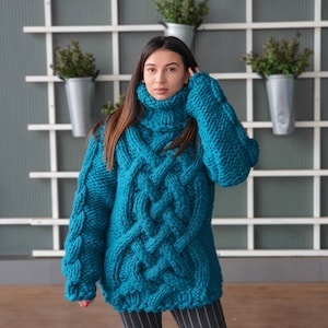 5 Strands Thick Wool Sweater, Massive Knit Woolen Pullover, Cables ...