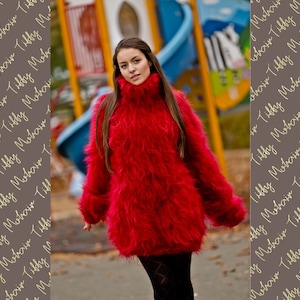 Thick Mohair Sweater, Turtleneck Sweater, Hand Knitted Sweater, Fluffy Sweater, Huge Oversized Sweater, Mohair Fetish, Chunky Sweater T209