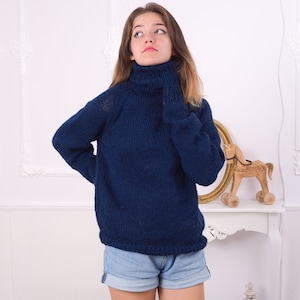 Itchy Wool Sweater, Hand Knit Pullover, Chunky Sweater, Turtleneck Sweater, Men Sweater, Raw Woolen Sweater, Loose Sweater T824