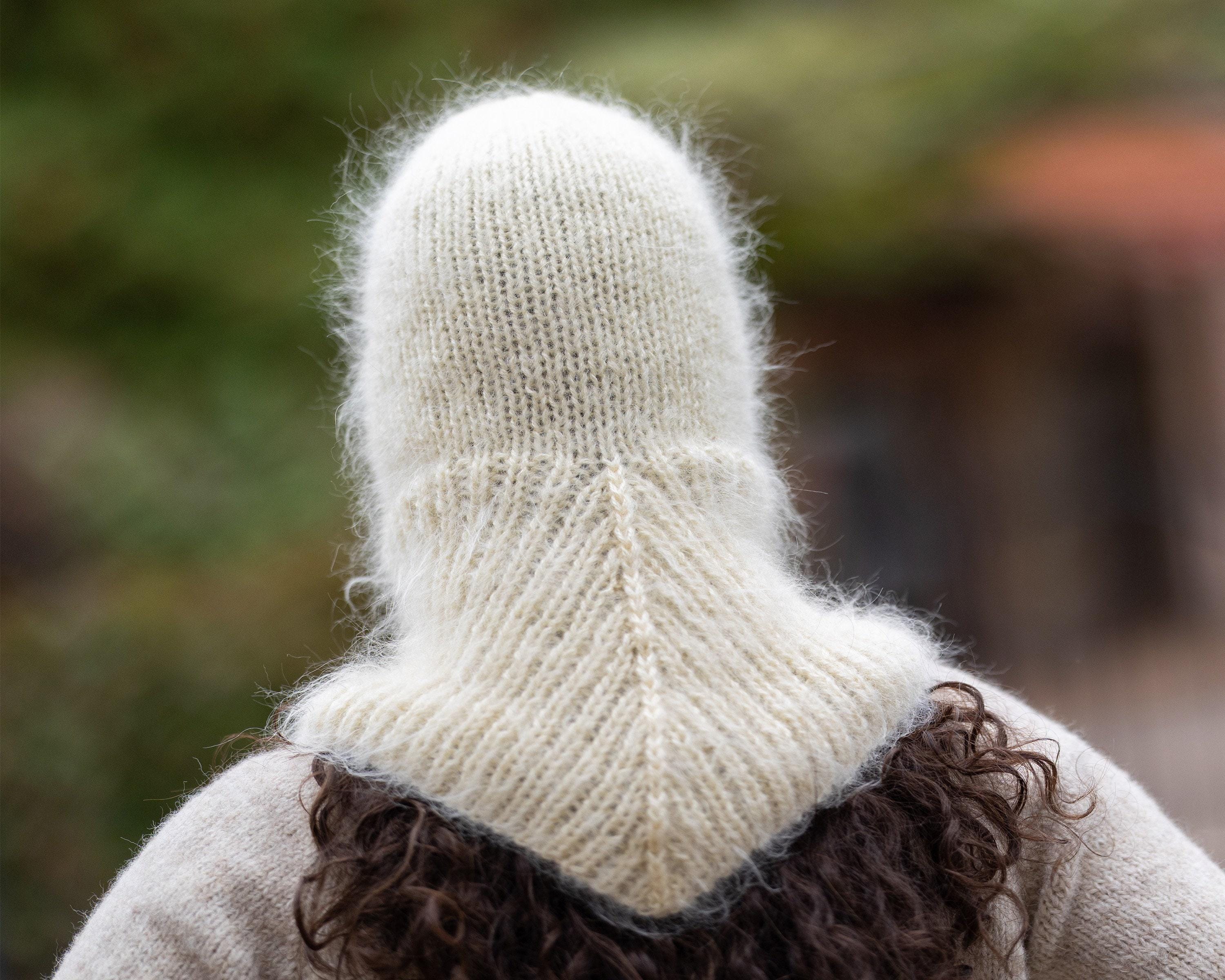 Cream Mohair Balaclava – Hand Knitted Fluffy Slouchy Beanie Ski