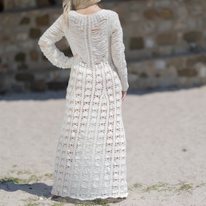Ready to Ship in size L, Crochet handmade  Wedding Dress , Vintage Bohemian Bride Gown T1435