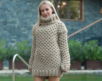 Eco wool Sweater, Honeycomb hand knitted woolen jumper T811