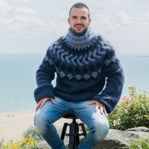 Icelandic Mohair sweater , Nordic KNit  sweater , Lopi Turtleneck pullover , Norwegian Sweater , Soft Sweater , Fair Isle Sweater T800M