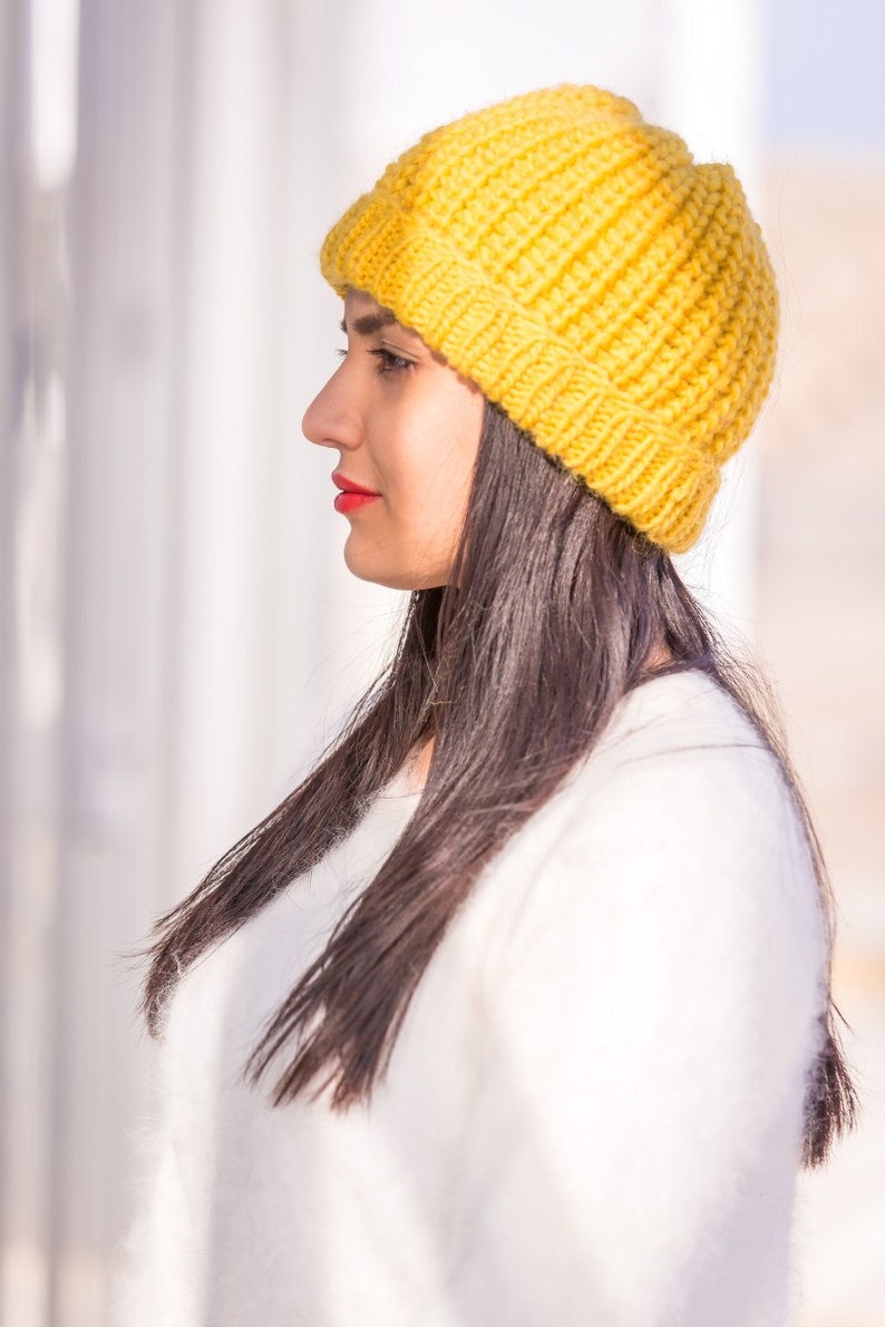 Winter Hat Woolen Beanie Raw Wool Hat T544 Hand Knitted Hat Slouchy Hat Yellow Wool Hat Chunky Hat Woolen Hat Itchy Wool Balaclava