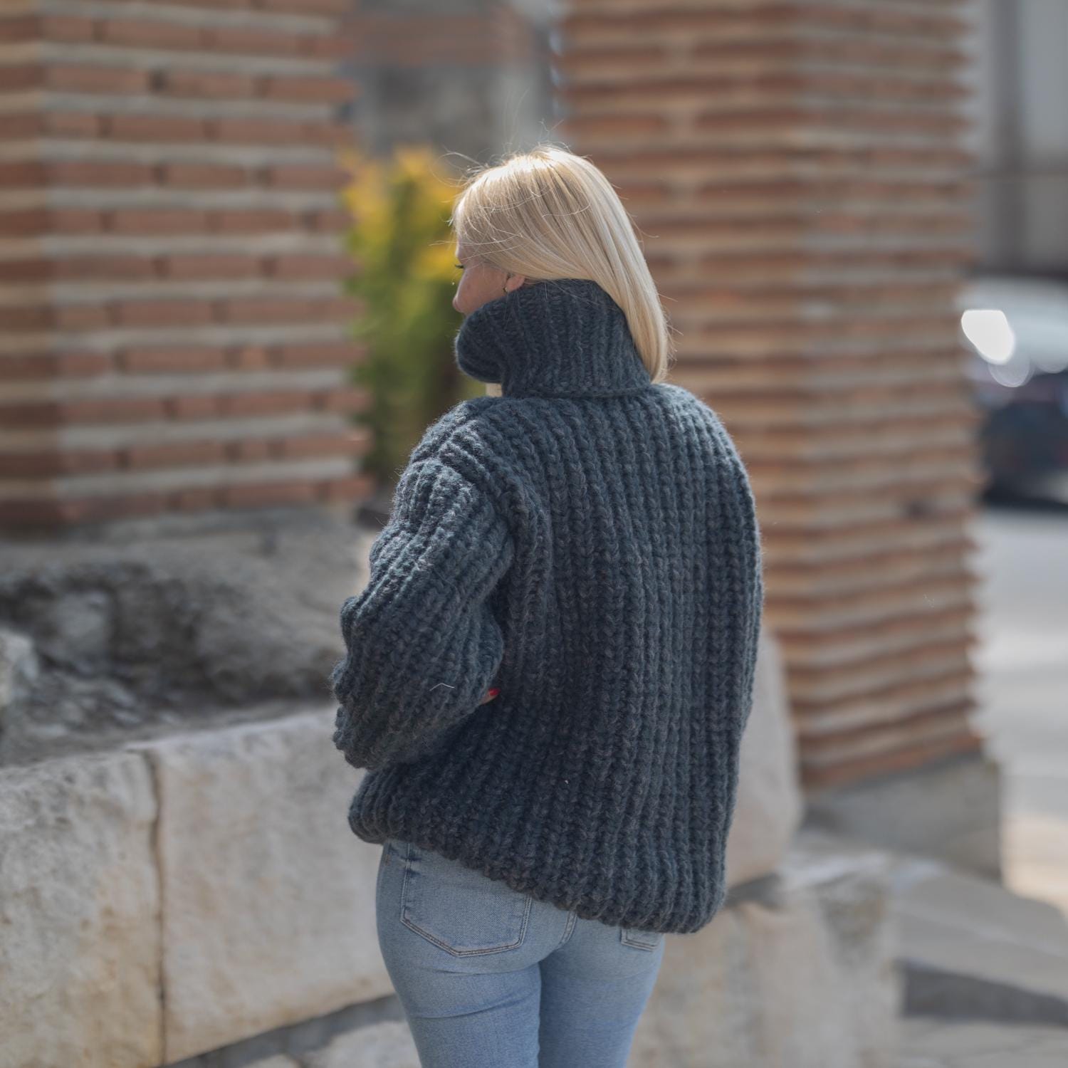 Super Chunky Gray Alpaca Sweater – Hand Knitted 12 Strand