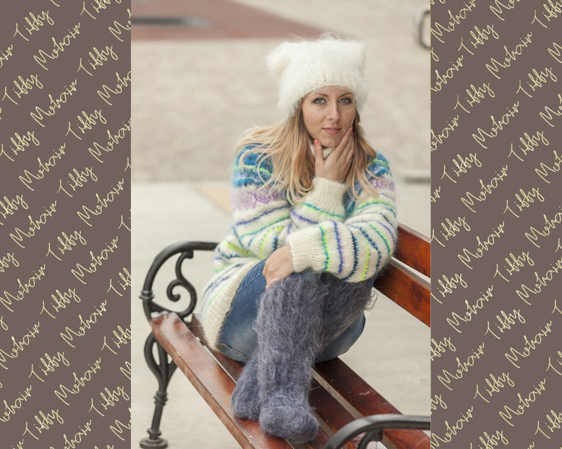 Cream Mohair Hat Knit Hat Fluffy Mohair Beanie Slouchy Hat Etsy