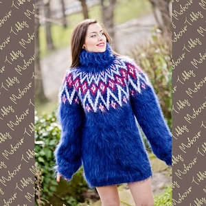 Blue Mohair Sweater Icelandic Sweater Hand Knit Sweater Men - Etsy