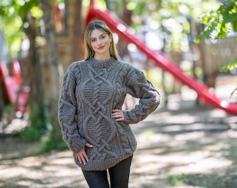 12-Strand Yak Wool Sweater, Hand Knitted Chunky Soft Warm Pullover, Fluffy Winter Jumper T1207