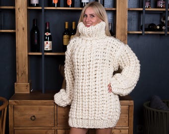 8-Strand Chunky Wool Sweater – Extra Thick Hand-Knitted Fisherman Rib Oversized Jumper T808