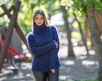 Suéter de alpaca Suri tejido a mano, jersey de lana esponjosa T1221