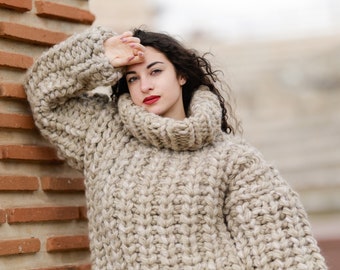 26 strands Baby Alpaca and wool mix sweater, Very chunky and thick jumper, Hand knitted jumoer T1391