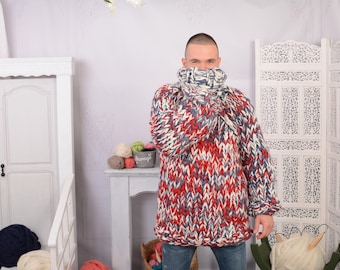 Suéter de lana melange de 10 hilos – Jersey de cuello alto tejido a mano para hombre T709M