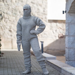 Extra Chunky Hand Knitted Raw Wool Catsuite, Fetish catsuit with Integrated Mittens and socks, Itchy Wool catsuit T1359