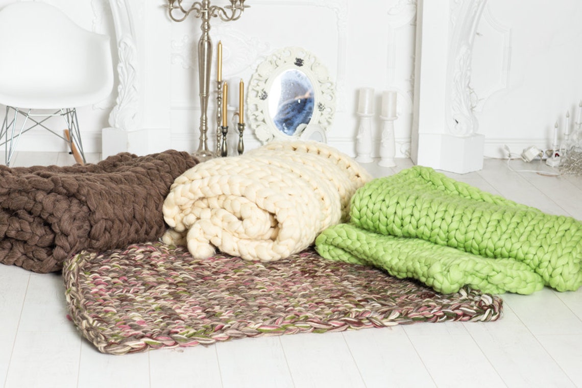 Soft Wool Blanket 45 X 60 Hand Knittted Throw Giant Etsy