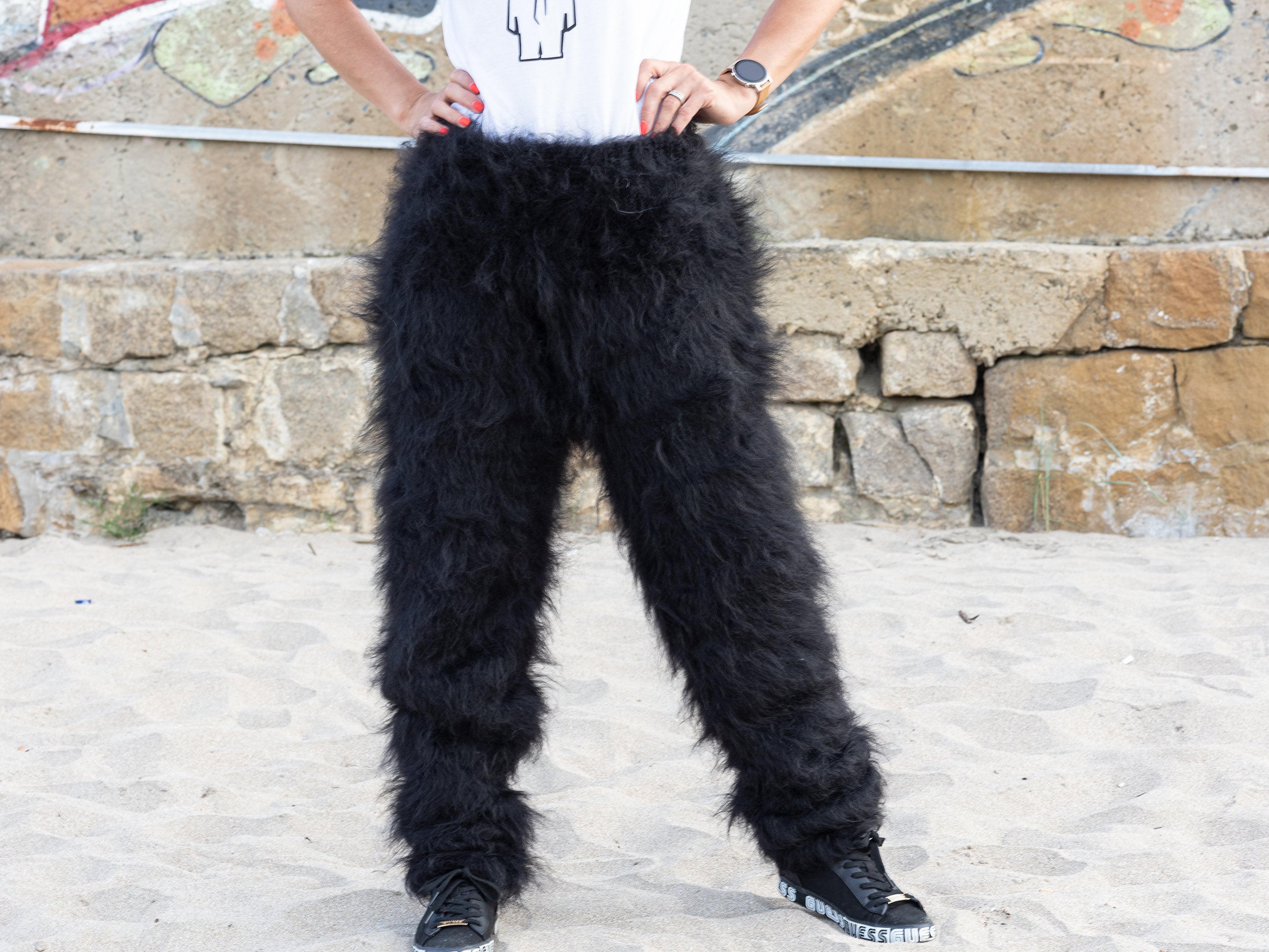 Black Mohair Pants, Hand Knit Trousers T1090 -  Australia