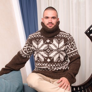 Slouchy fair isle of nordic trui van puur alpacagaren, Noorse trui in natuurlijke kleuren T864M