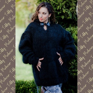 Hooded Mohair Sweater, Oversized Turtleneck Sweater, Men Mohair Knitted Pullover, Huge Sweater, Sweater with a hood, Chunky Sweater T16