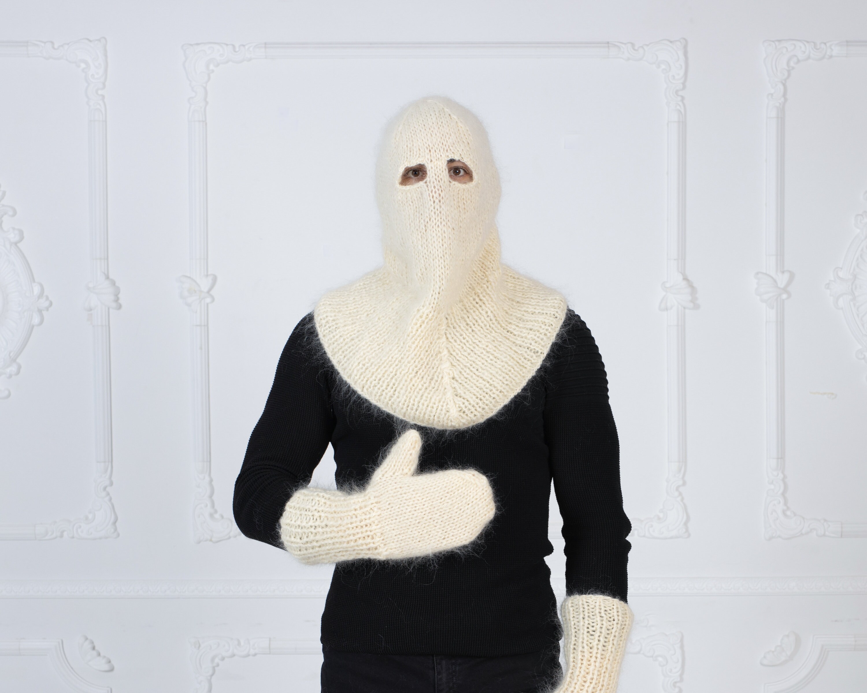 Cream Mohair Balaclava Knit Hat Fluffy Beanie Slouchy Hat Etsy Sweden