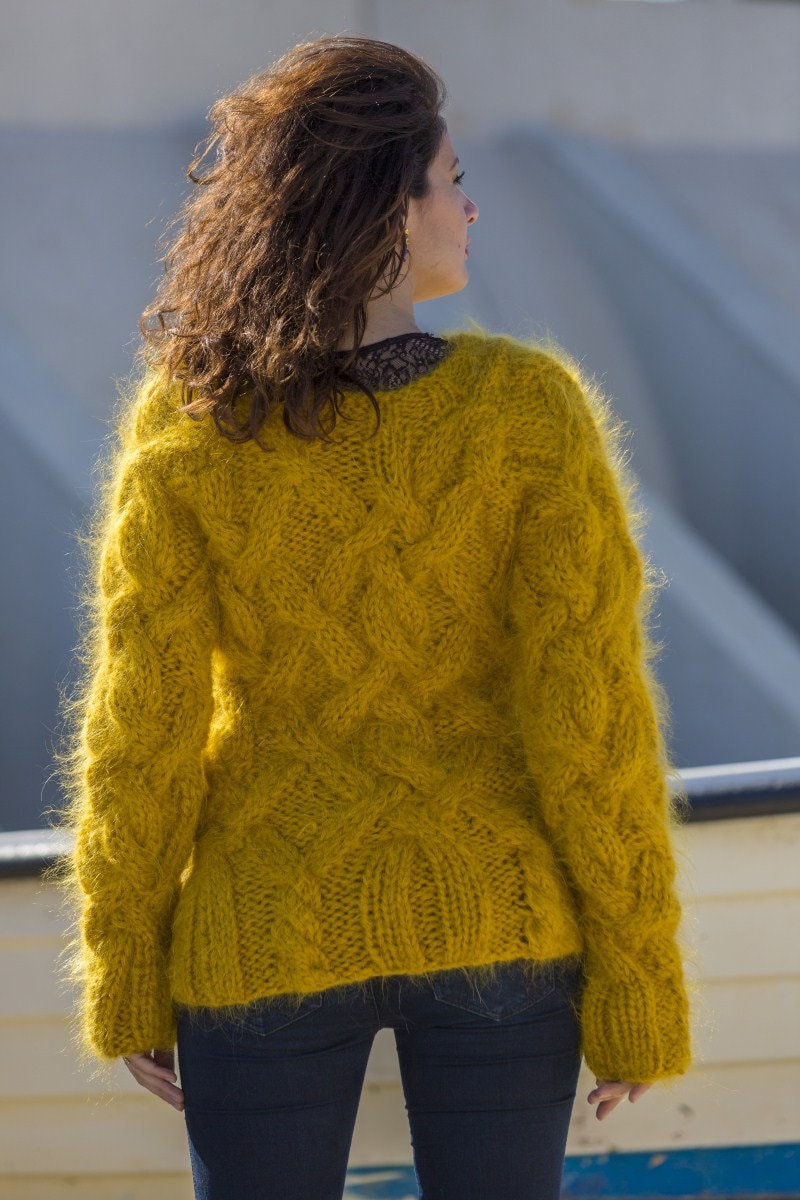 Mustard sweater, Mohair sweater, Soft wool sweater, Spring sweater