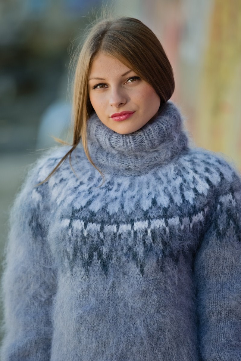Gray Mohair Sweater Icelandic Sweater Hand Knit Sweater Men | Etsy