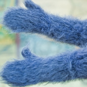 Blue Mohair Mittens, Hand Knit Gloves, Mohair Fetish Mittens, Knitted Mittens, Fluffy Mittens, Handmade Mittens, Wool Winter Mittens  T191