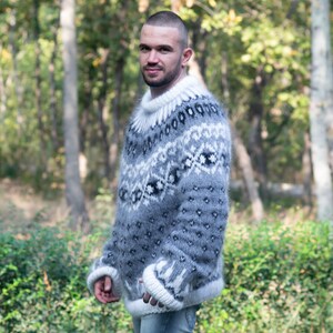 Hand-Knitted Soft Icelandic Sweater – Fluffy Mohair Nordic Jumper T838M