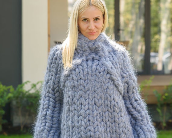 40 Strands Gray Fluffy Sweater, Heavy Mohair Sweater 40 Strands Gray Fluffy Sweater, Heavy Mohair Sweater