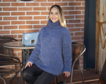 Denim Mohair Sweater,  knit women sweater T1297