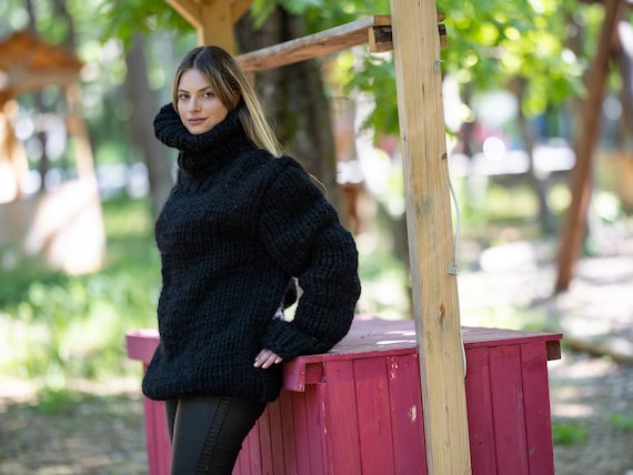 8 hebras Black Mohair y lana mix sweater Extra thick jumper. México