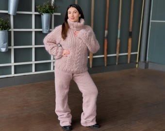 Pantaloni Morbidi In Mohair Avorio Scalda Gambe Fatti A Mano SuperTanya Taglia Unica