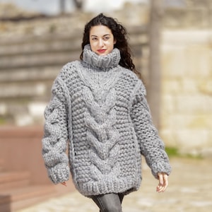 Suéter de lana de alpaca súper grueso, tejido a mano, de 23 hilos, T1394