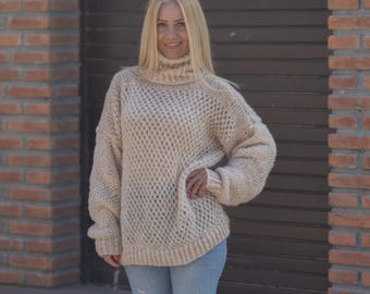 One available in size 3XL , Lace Knit Alpaca Sweater , Lightweight Loose Fit T1865
