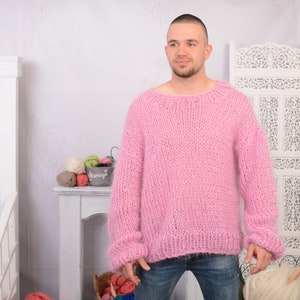 Pink  Big neelde Knit Mohair Sweater, Fluffy sweater, See through sweater T723M