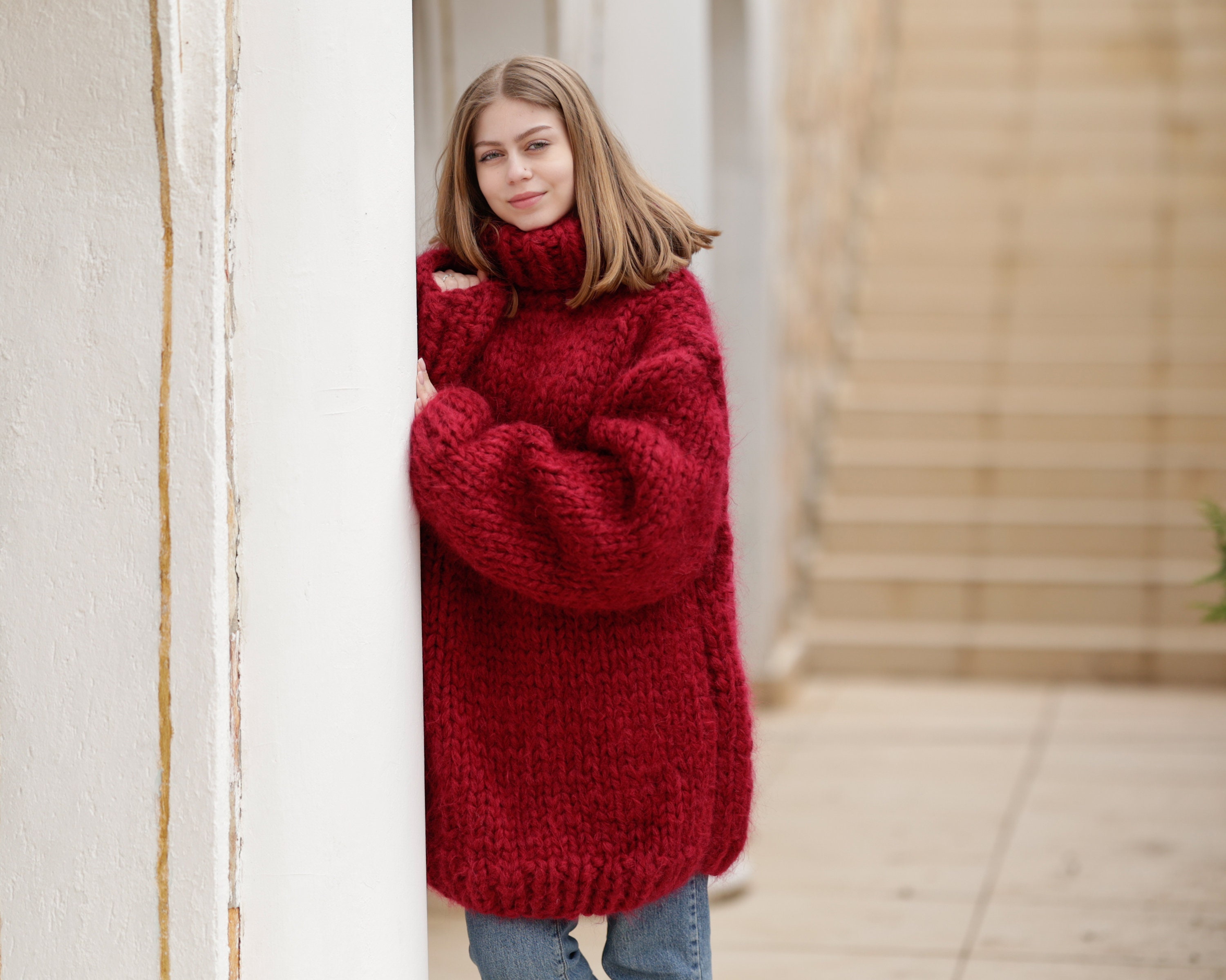 12 Strands Huge Turtleneck Mohair Sweater, Chunky Knit 12 Strands Huge Turtleneck Mohair Sweater, Chunky Knit