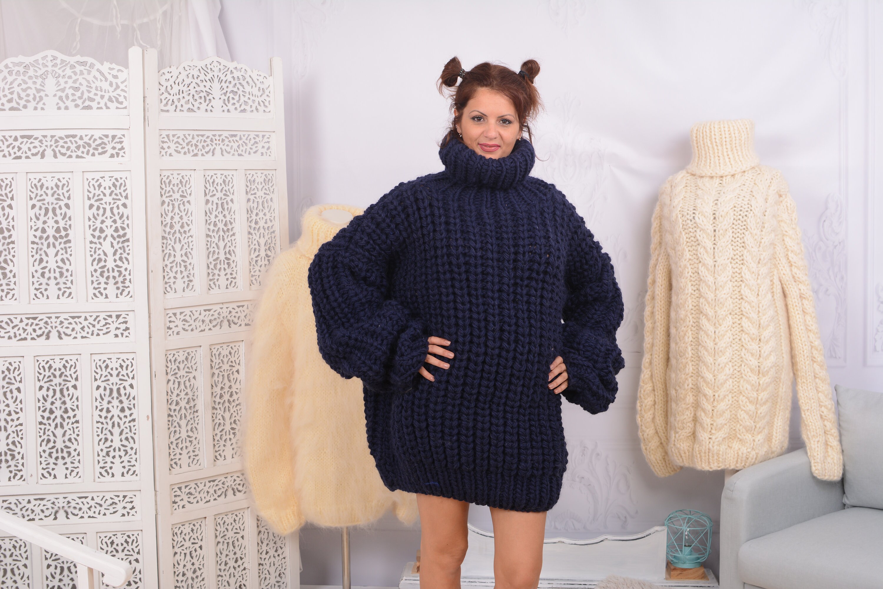 Oversized wollen trui dikke hand gebreide trui T750 Kleding Gender-neutrale kleding volwassenen Sweaters 3 kg 