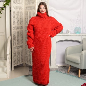 Red wool Dress, Knit Sweater Dress, Turtleneck Maxi Dress, Chunky Woolen Dress, Long Fetish Dress, Winter Dress , Knitted Dress T783