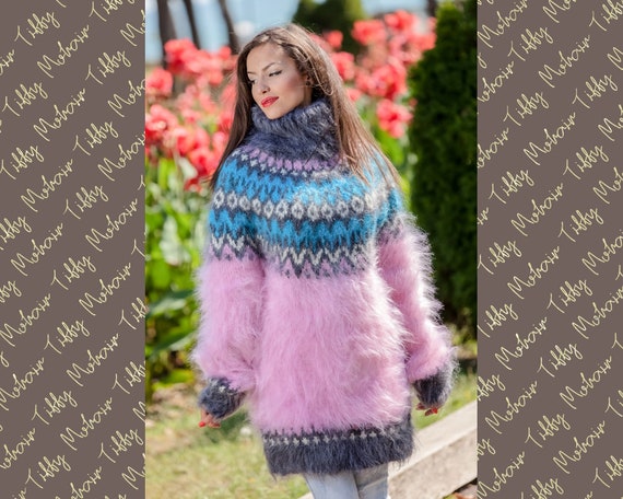 Fair Isle Mohair Sweater Icelandic Pullover T358 | Etsy