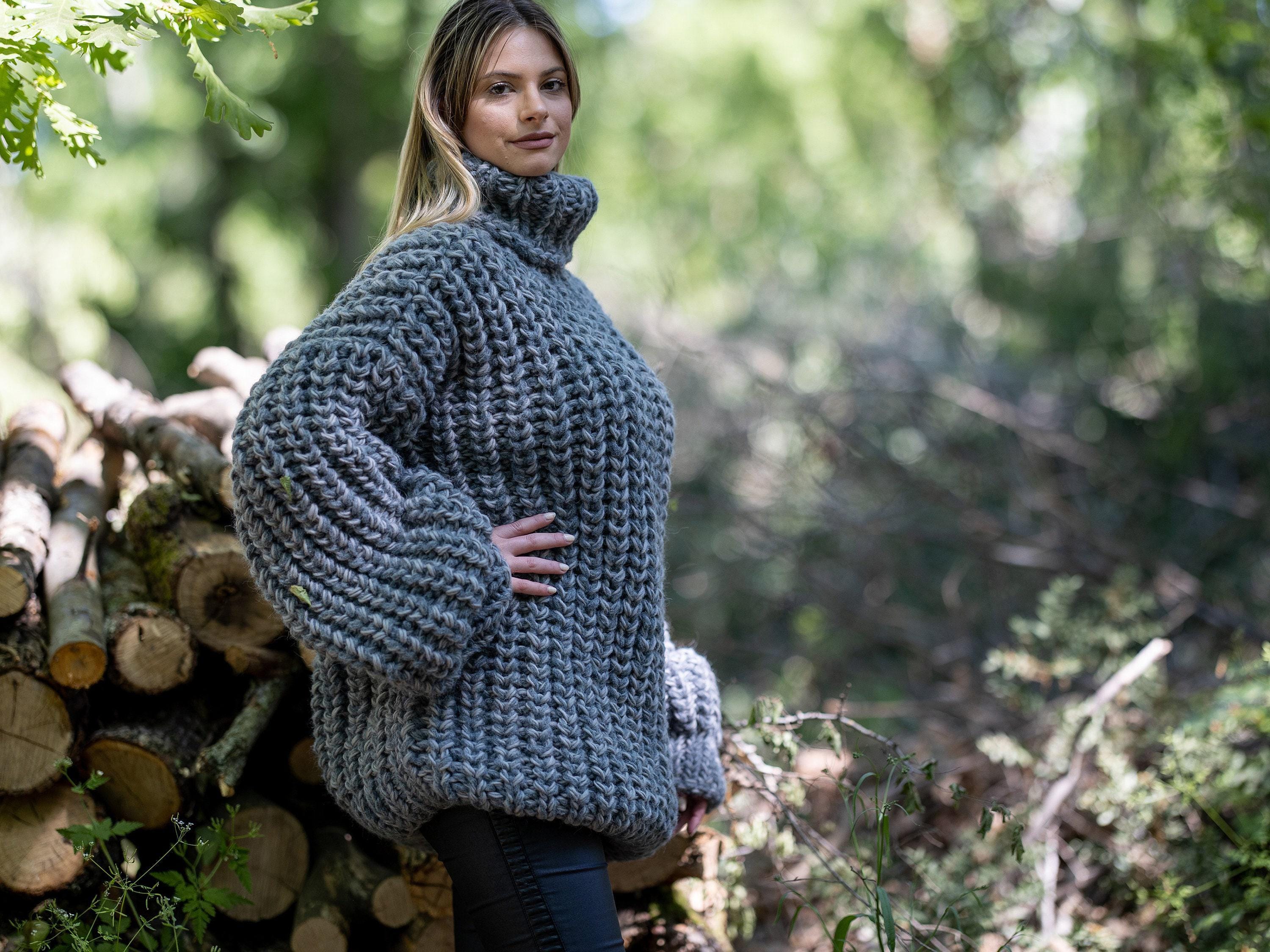 Super Chunky Italian Alpaca Wool Sweater, Hand Knitted 14-strand 